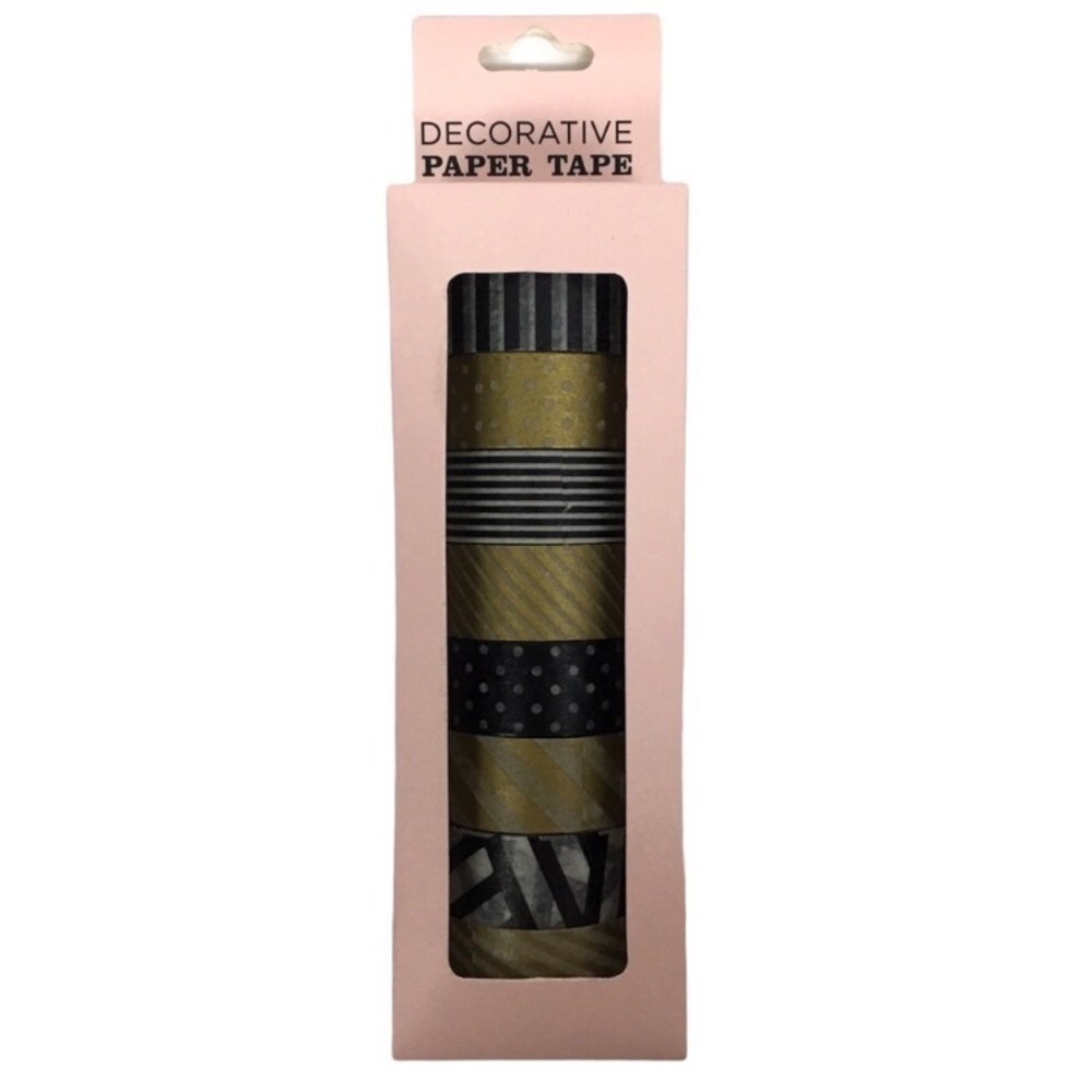 ELUM DESIGNS Washi Paper Tape Decorative Black Gold 8 Rolls Scrapbooking Planner